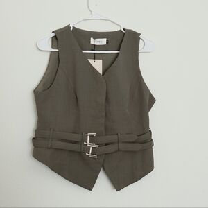 Peony Olive Green Tailored Vest with Buckle Detail Size XL